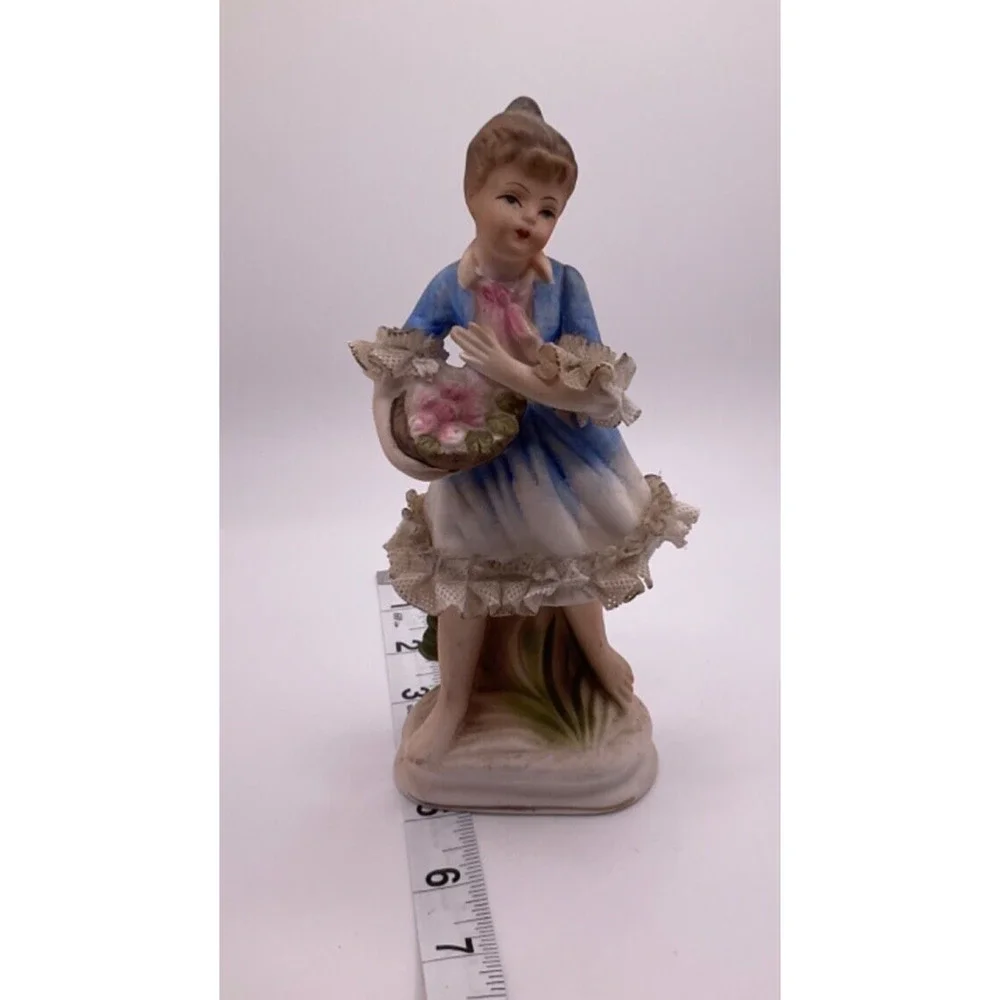 1950's Enesco Porcelain Boy and Girl Figurines Blue & White‎  6.5